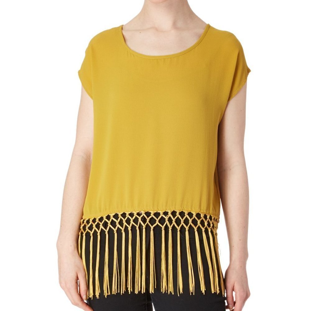 Cascading Fringe short sleeve yellow blouse size M